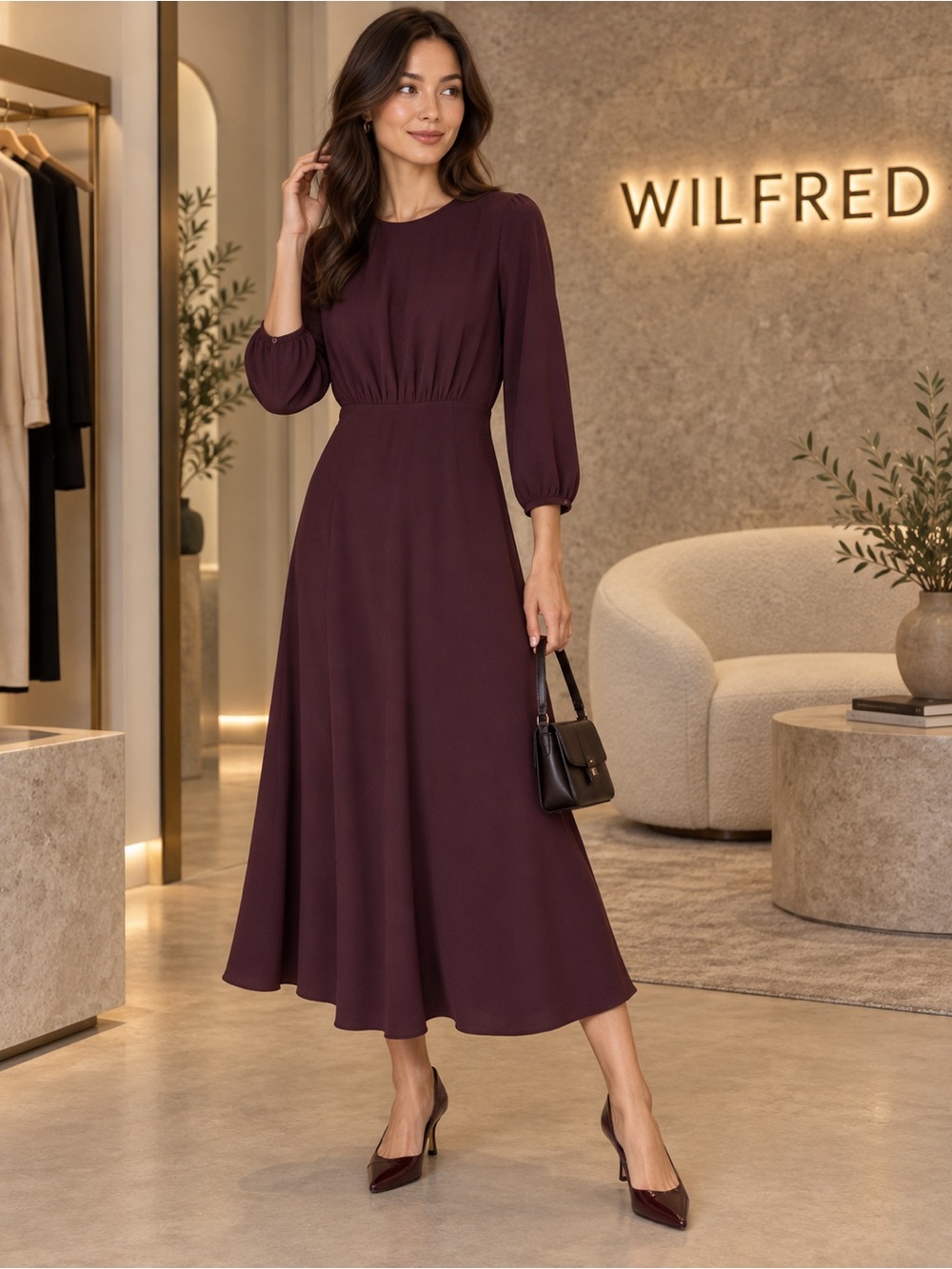 Aritzia Wilfred Burgundy Maxi Dress Size S Silk Trim Lined